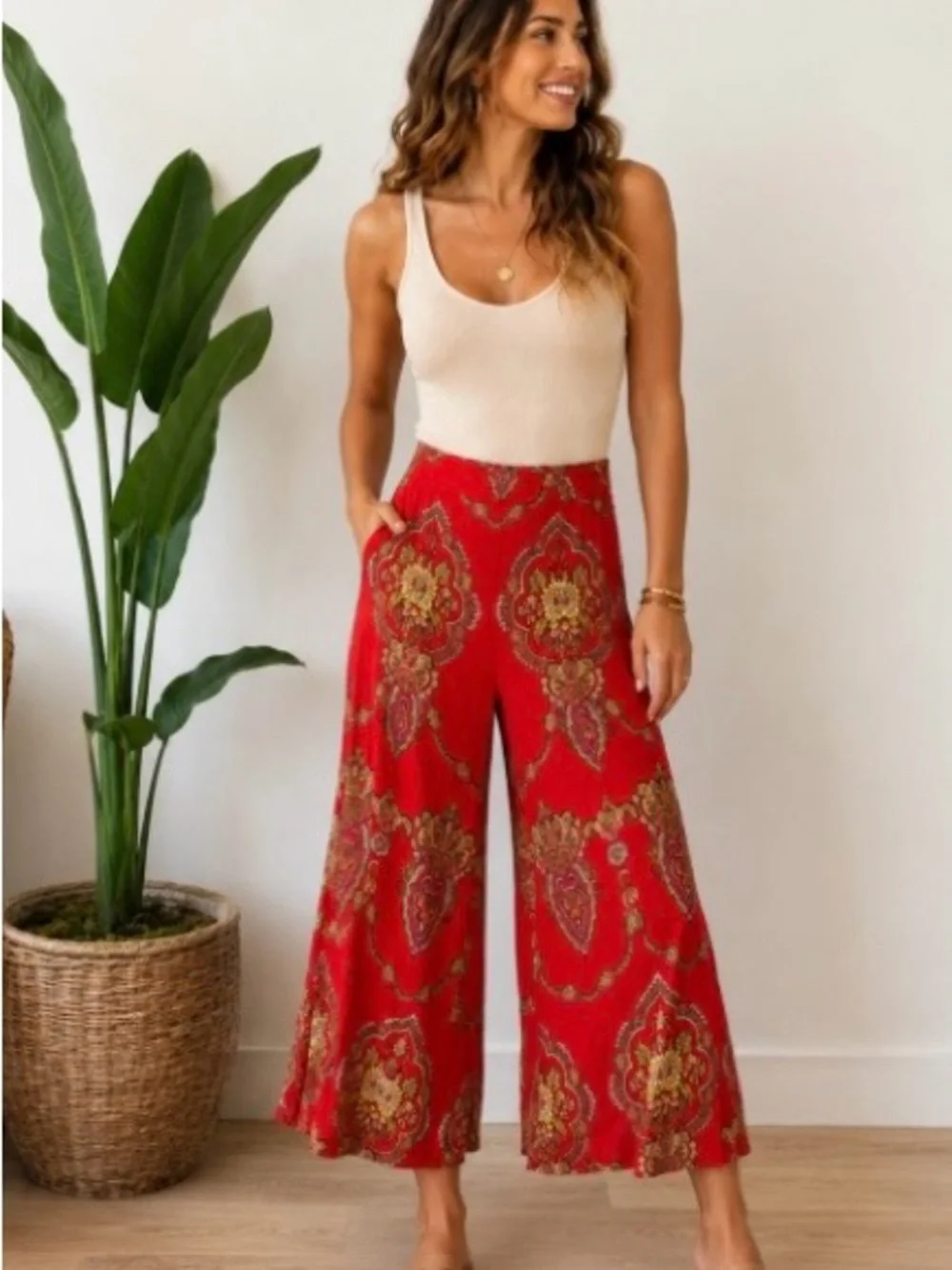 Anthropologie Boho Paisley Wide-Leg Palazzo Pants